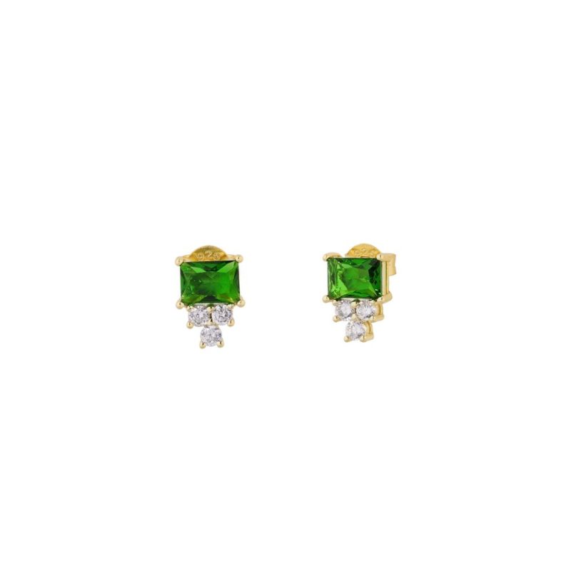 Σκουλαρίκια Με Πράσινη Πέτρα.